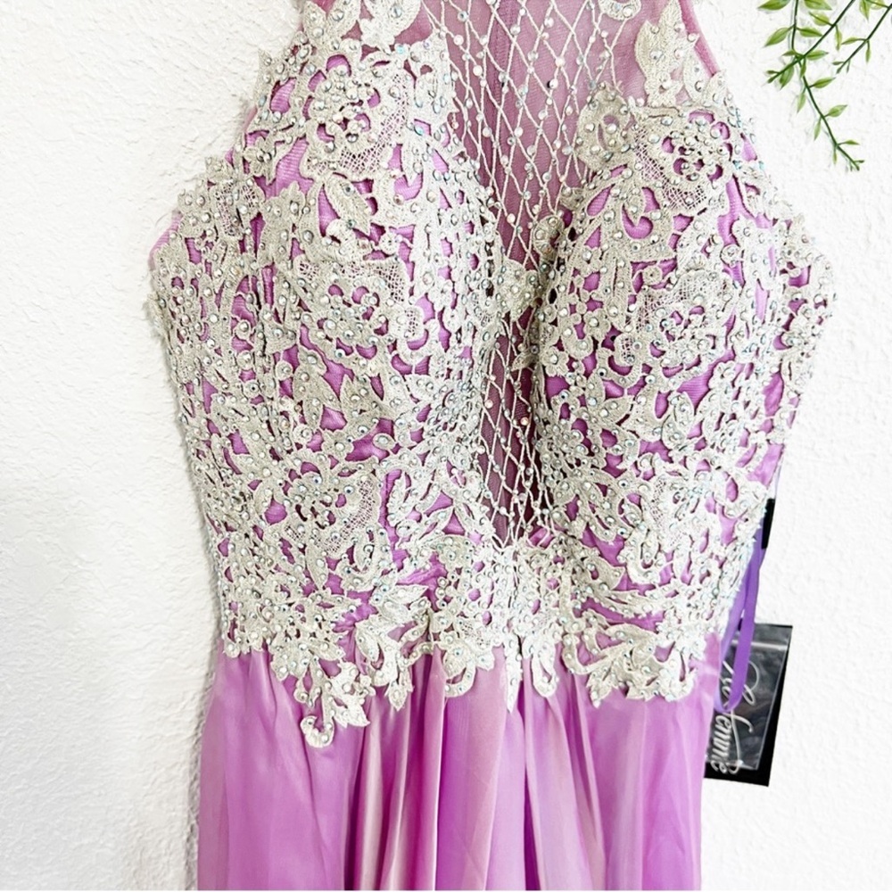 La Femme Alluring Embellished bodice chiffon dress